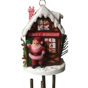 Santas Workshop Wind Chime Kitsch Elves Toys Reindeer Tree Snow Wreath